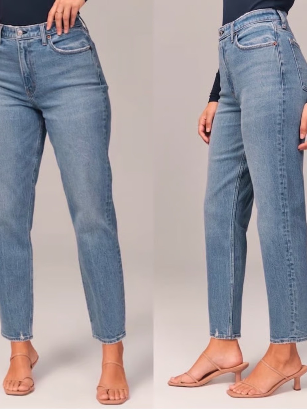 Abercrombie and Fitch The Mom Classic High-Rise Straight Jeans in Light Blue